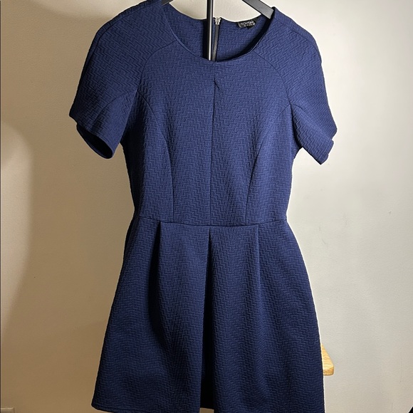 Topshop Navy Textured Mini Dress - Picture 1 of 12